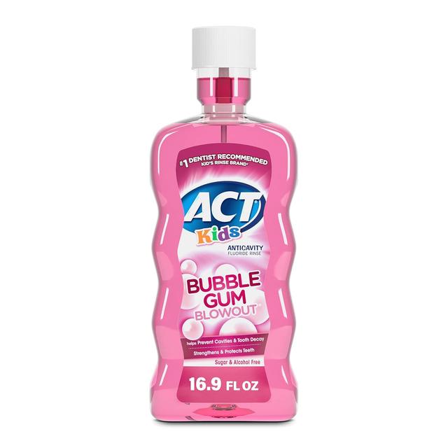 Product image of ACT Kids Anticavity Fluoride Mouthwash, Sugar & Alcohol Free Mouth Rinse Strengthens Teeth, Bubble Gum Blowout, 16.9 fl. oz.