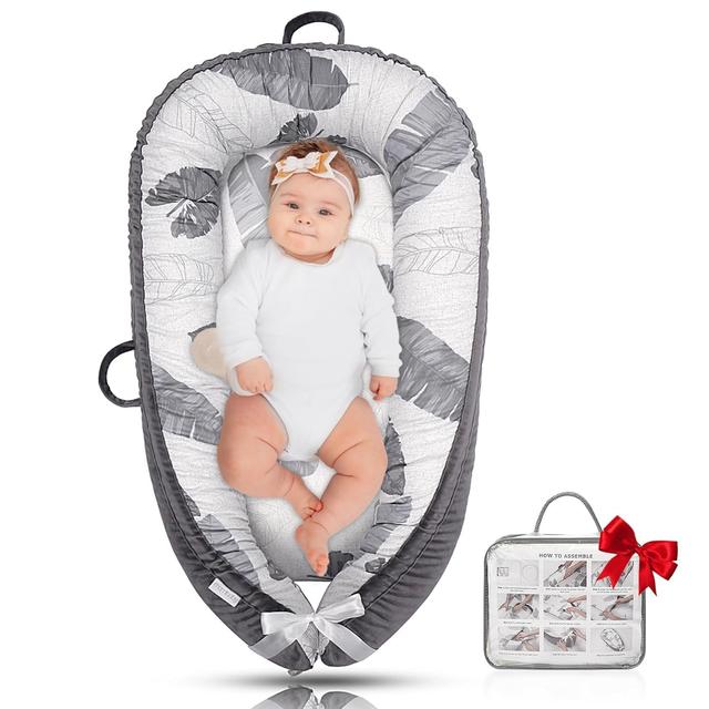 Product image of Baby Lounger - Baby Lounger for Newborn 0-24 Months, Ultra Newborn Babies Essentials Gifts, Baby Snuggle Nest Me Baby Lounger, Lightweight Infant Baby Lounger Cover (Grey Leaves)