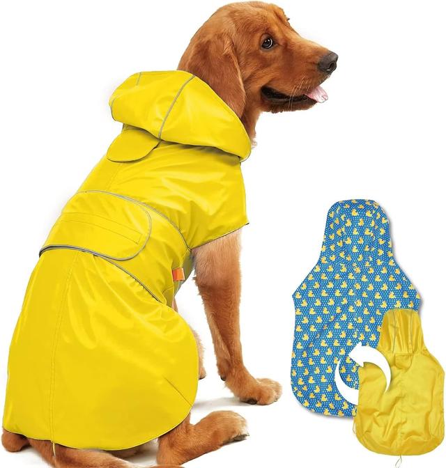 Product image of Dog Raincoat Reversible, Single Side Slicker Poncho Adjustable Waterproof Dog Rain Jacket with Leash Hole/Reflective Stripe Hooded Snowproof Windproof Clothes for Small to 3X-Large Dogs, L