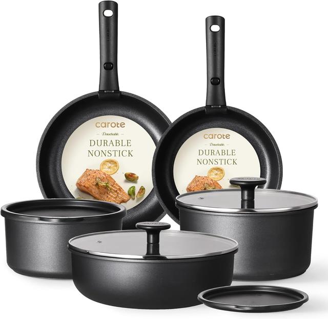 Product image of CAROTE Pots and Pans Set Non Stick, Cookware Set Detachable Handle, Nonstick Induction Kitchen Sets Non Stick with Removable Handle, RV Cook Ware, Oven Safe, Black