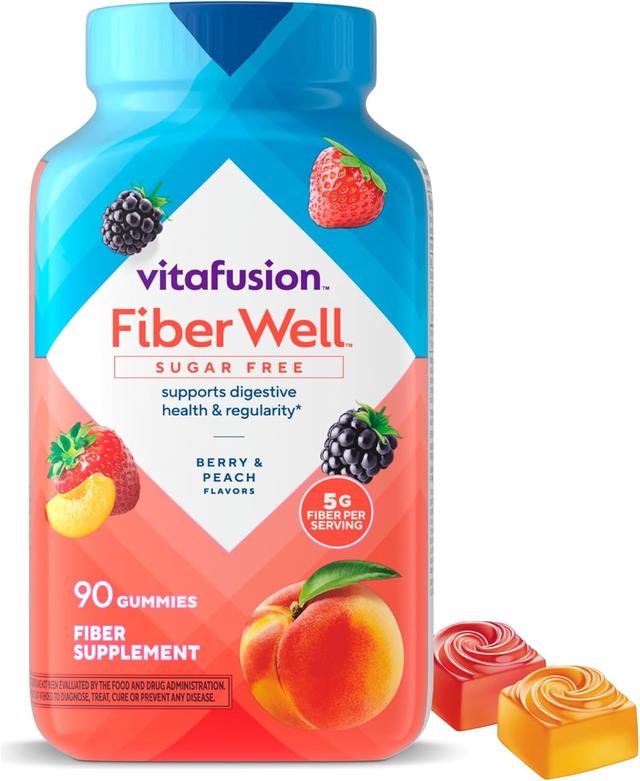 Product image of Vitafusion Fiber Well Gummies, Sugar Free Fiber Supplement, Gummies for Adults, Strawberry & Blackberry Flavors, 90 Count