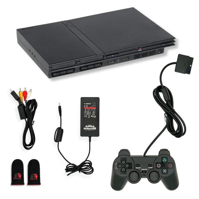 Product image of Digital Dynasty Sony PS2 PlayStation 2 Slim Console Black Premium Bundle with 1-Year Warranty – Includes Controller, AV Cable, Power Cord, and 2 Gaming Sleeves (Renewed)