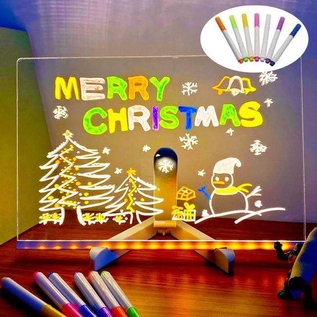 Product image of LED Note Board With Colors, Lighted Acrylic Dry Erase Message Board, Illuminated Notepad With Adjustable Stand and 7 Pens (11.8 7.9")