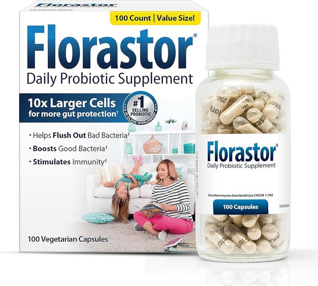 Product image of Florastor Probiotics for Digestive and Immune Health, 100 Capsules, Probiotics for Women & Men, Helps Flush Out Bad Bacteria, Boosts The Good with Our Unique Strain Saccharomyces Boulardii