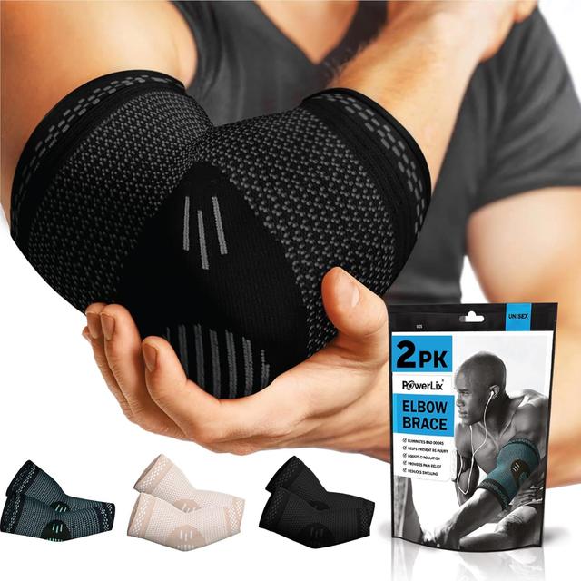 Product image of POWERLIX Elbow Orthopedic Brace Compression Support (Pair) - Elbow Sleeve for Tennis, Golfer’s, Bursitis, and Sprains, Arthritis, Tendonitis. Pain Relief(Black, L)