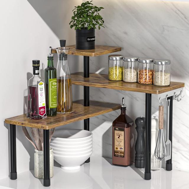Product image of JayRex Countertop Organizer Organization, 3 Tier Moveable Corner Shelf Organizer for Kitchen, Bathroom, Spice Rack, Coffee Area, Over Sink, Dresser Table (Rustic Brown)