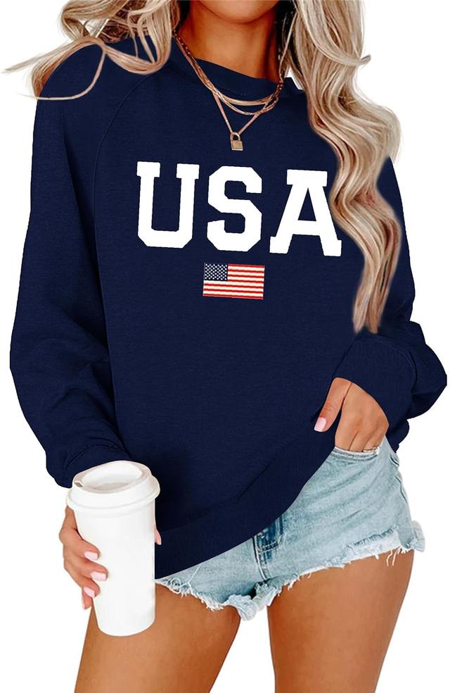 Product image of Lacozy Womens USA Sweatshirt American Flag Sweater Pullover Crewneck Long Sleeve Tops Loose Fit 4th of july Clothes