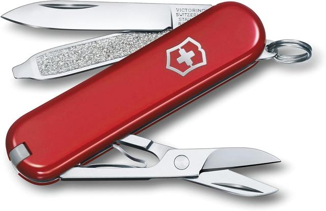 Product image of Victorinox Classic SD Swiss Army Knife, Compact, 7 Functions, Swiss Made Pocket Knife with Small Blade, Screwdriver and Key Ring - Style Icon (Red)