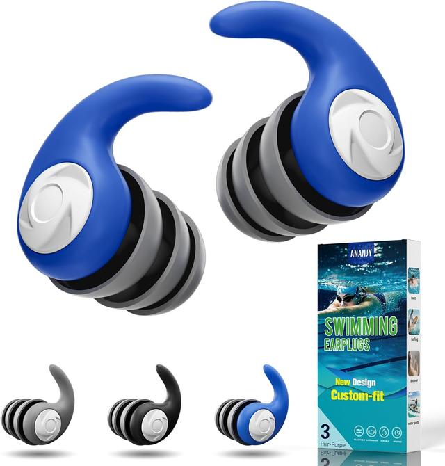 Product image of Waterproof Swimming Ear Plugs for Adults - 3 Pairs of Reusable Soft Silicone Swim Earplugs,Perfect for Surfing, Diving,Pool,Showering and Other Water Sports - Keep Water Out and Ear Protection