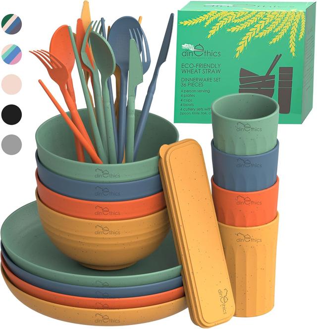 Product image of Wheat Straw Dinnerware Sets For 4 - Camping Plates Cups And Bowls Set - Dishwasher Microwave Safe Dishes - Alternate To Plastic Dinnerware Set - Wheat Straw Plates And Bowls Sets - RV Dishes