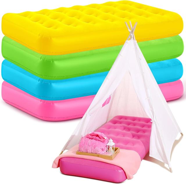 Product image of Leyndo 4 Pack Kids Air Mattress Bulk Toddler Inflatable Bed Blow up Camping Sleeping Pad 61.81 x 25.98 x 7.09 Inches Kid Inflatable Airbed for Aged 3-10 Years Old (Multicolor)