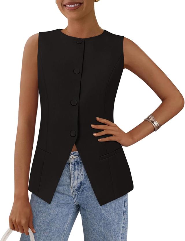 Product image of PRETTYGARDEN Women's Suit Vest Tops 2025 Summer Dressy Casual Business Button Sleeveless Trendy Fashion Blazer Waistcoat