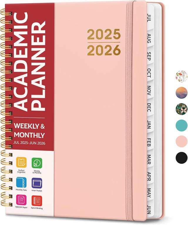 Product image of Academic Planner 2025-2026 For Women & Men, Monthly and Weekly Calendar Planner, Jul 2025 - Jun 2026, A5 (6.3" x 8.5"), Teacher Student Planning Book with Tabs, Ideal for Office School Supplies - Pink