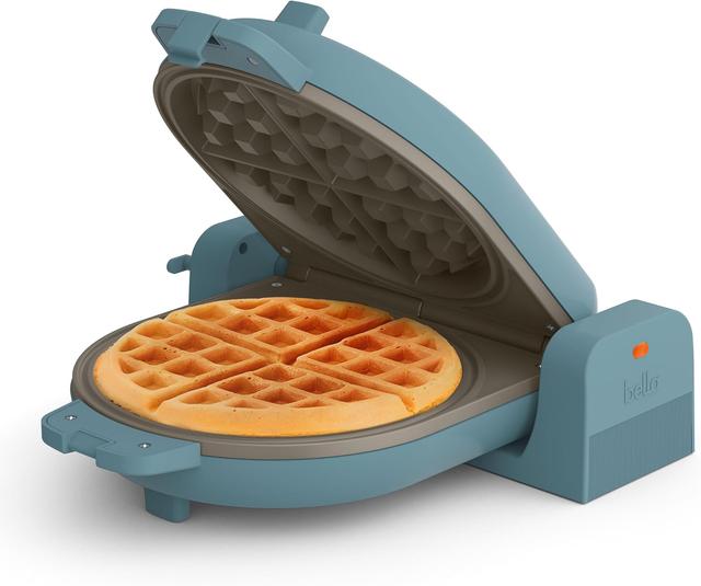 Product image of bella Flip-n-Store Belgian Waffle Maker, EverGood™ Ceramic Nonstick Coating, Fits-anywhere™ Kitchenware, Power Indicator Light & Touch Handle, 7” Wide & 1" Deep Plates, 1000 Watt, Surf