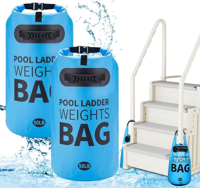 Product image of Heavy Duty Pool Ladder Weights - 50lbs Sand Fillable Universal Sand Bags Step Anchors, 500D PVC Waterproof Tear-Resistance Foldable Sandbags for Above Ground Swimming Pools Stair Entry Systems, 2PCS