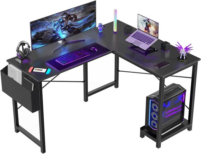 Product image of Sweetcrispy L Shaped Desk - Computer Desk Corner Desks Gaming Desk PC Table with CPU Stand Side Bag for Home Office Dorm Sturdy Writing Workstation, Black, 50-Inch