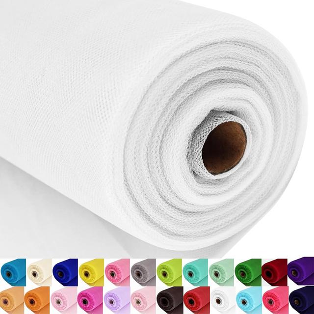 Product image of White Tulle Fabric Roll Spool Bolt (54 Inch by 40 Yards) Large Tulle Wedding Party Decoration, Tutu Skirt, Table Runner, Gift Wrapping, Bridal Shower, Soft & Drape (White)