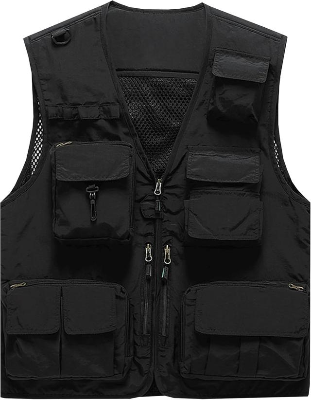 Product image of Flygo Men's Casual Lightweight Outdoor Fishing Work Safari Travel Photo Cargo Vest Jacket Multi Pockets
