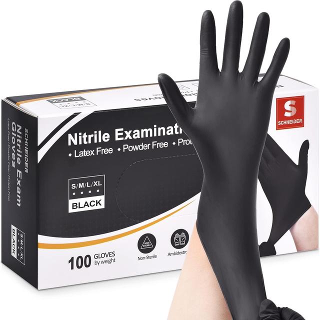 Product image of Schneider Nitrile Exam Gloves, Black, Medium, 100-ct Box, 4-mil, Latex-Free, Powder-Free, Food-Safe