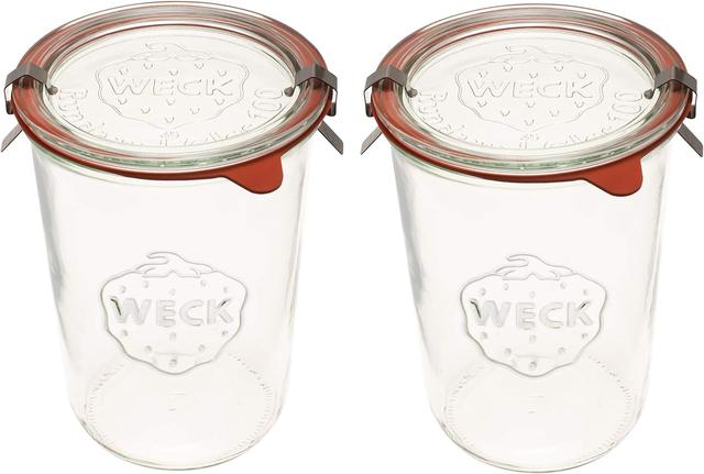 Product image of Weck Canning Jars 743 - Weck Mold Jars made of Transparent Glass - Eco-Friendly Canning Jar - Storage for Food with Air Tight Seal and Lid - 3/4 Liter Tall Jars Set - Set of 2 Jars