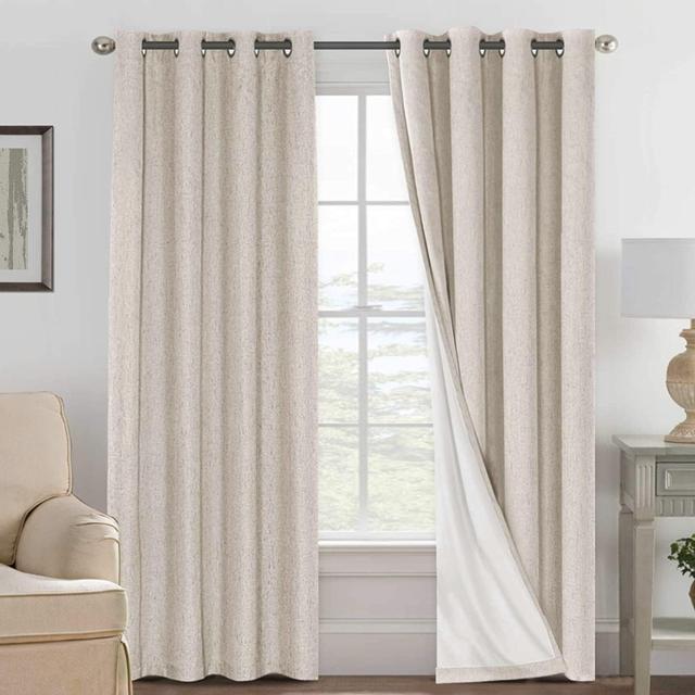 Product image of H.VERSAILTEX Linen 100% Blackout Curtains for Bedroom Full Light Blocking Curtains, Textured Window Curtain for Living Room 84 inch Grommet, Energy Efficient Curtains White Liner(2 Panels, Natural)