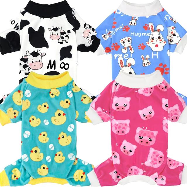 Product image of XPUDAC 4 Pieces Dog Pajamas for Small Dogs Pjs Clothes Puppy Onesies Outfits for Doggie Christmas Shirts Sleeper for Pet Cats Jammies-M