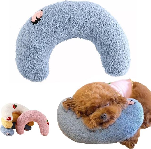 Product image of U-Shaped Calming Pillow for Cats and Dogs - Super Soft Plush Fabric, Cozy Headrest, Neck Support for Deep Sleep, Kitten Headrest, Pet Bed (Blue)