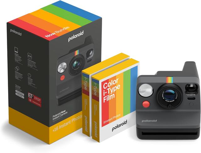 Product image of Polaroid Now 3rd Generation I-Type Instant Camera + Film Bundle - Now Black Camera + 16 Color Photos (6560)