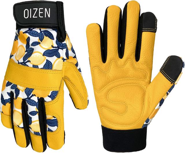 Product image of Cowhide Leather Thorn Proof & Puncture Resistant Gardening Gloves for Women and Men, Touchscreen Compatible Working Gloves for Weeding, Digging, Planting, Gardening Gifts for Women, Size Medium