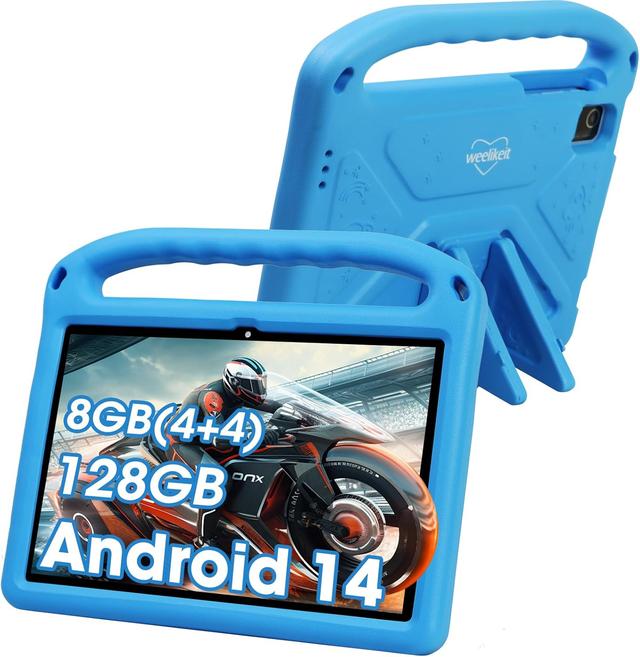 Product image of 2025 Upgraded Kids Tablet, Weelikeit 10-Inch Android 14 Tablet for Kids, 8GB (4+4) RAM + 128GB Storage, 6000mAh Long Battery, Dual Cameras, Great Tablet for Toddlers, Case Included (Blue)