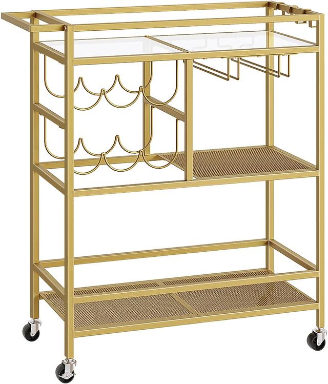 Product image of Bar Cart for Home, 3-Tier Serving Cart with Wheels and Handle, Beverage Cart with Wine Rack and Glass Holders, Rolling Wine Cart for Kitchen, Dining Room, Gold RCJ61B01