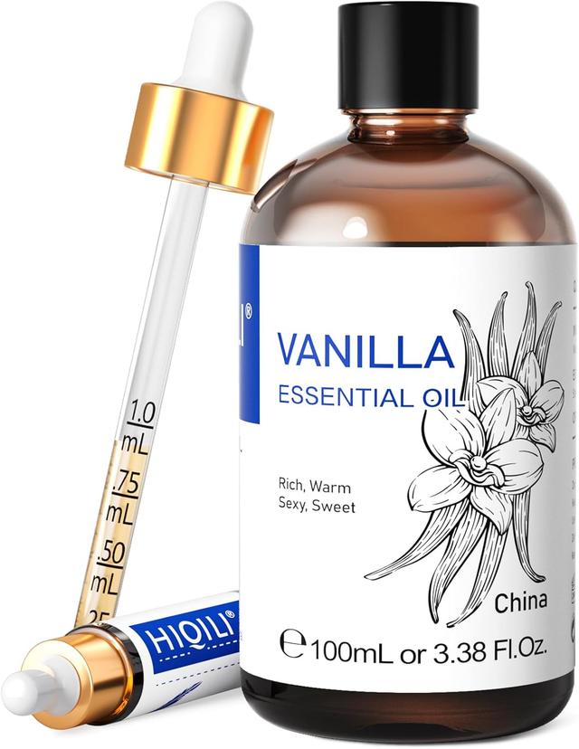 Product image of HIQILI Vanilla Essential Oil, Undiluted Natural Strong Fragrance Add in Skin Perfume, Unscented Lotion, Candle Soap Making Scent, Relax at Home with Diffuse Warm Sweet Aroma -100ML