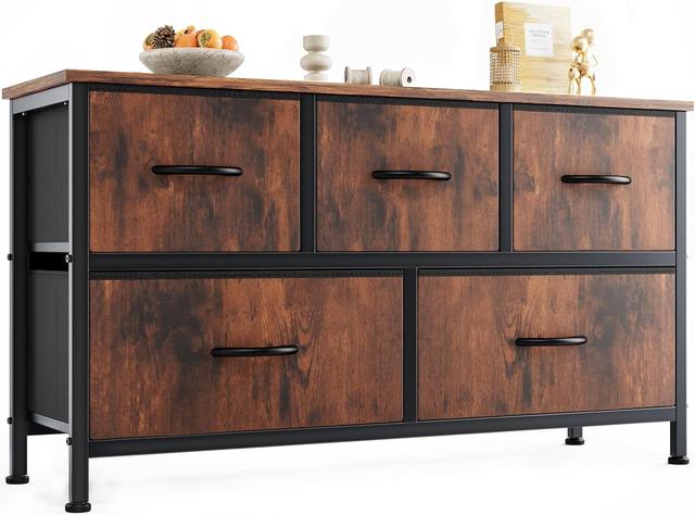 Product image of OLIXIS Dresser for Bedroom with 5 Drawers, Wide Chest of Drawers, Fabric Bedroom Dresser with Drawer Organizers, Storage Organizer Unit with Fabric Bins for Closet, Living Room, Hallway, Rustic Brown
