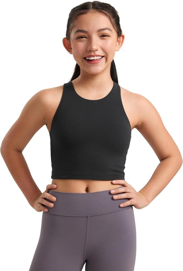 Product image of CRZ YOGA Girls Butterluxe Double Lined Tank Tops High Neck Racerback Cropped Basic Sleeveless Dance Yoga
