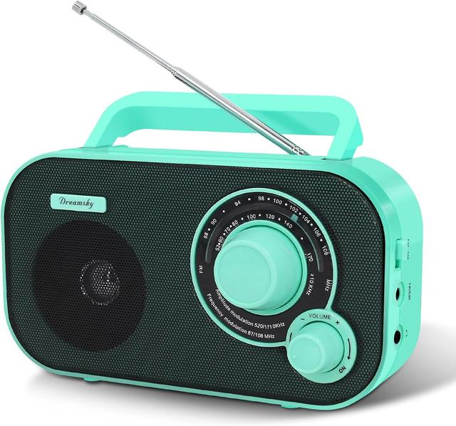 Product image of DreamSky AM FM Portable Radio Plug in Wall or Battery Operated for Home & Outdoor, Strong Reception, Large Dial Easy to Use, Transistor Antenna, Headphone Jack, Small Gifts for Seniors Elderly