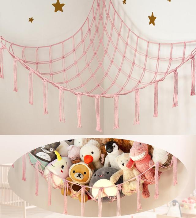 Product image of Large Stuffed Animal Storage Hammock Corner Net - Pink Room Decor for Teen Girls - Toys Storage Hanging Stuff Animal Organizer Holder Cute Stuff - Boho Nursery Dorm Bedoom Decor Aesthetic