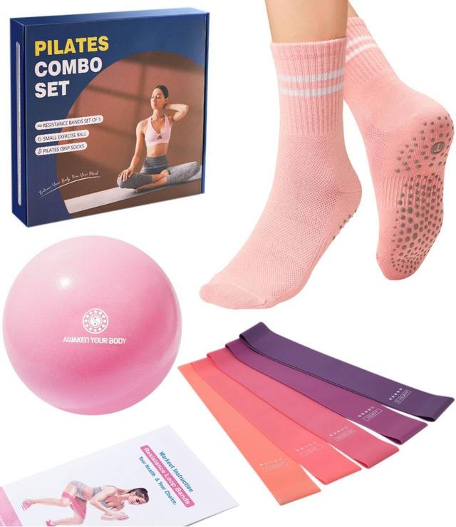 Product image of Pilates Ball Resistance Bands Pilates Socks Sets, Loop Exercise Bands 5 Levels, Small Pilates Ball 9 Inch, Non Slip Socks Grips Yoga Kit for Home Workouts