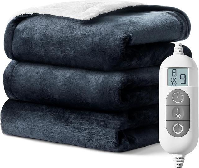 Product image of Electric Blanket Heated Throw,Double-Sided Flannel＆Sherpa Electric Throw with1-9 hrs Timer Auto-Off & 8 Heating Levels,ETL Certification,Machine Washable,Heated Protection Ultra Soft Warm