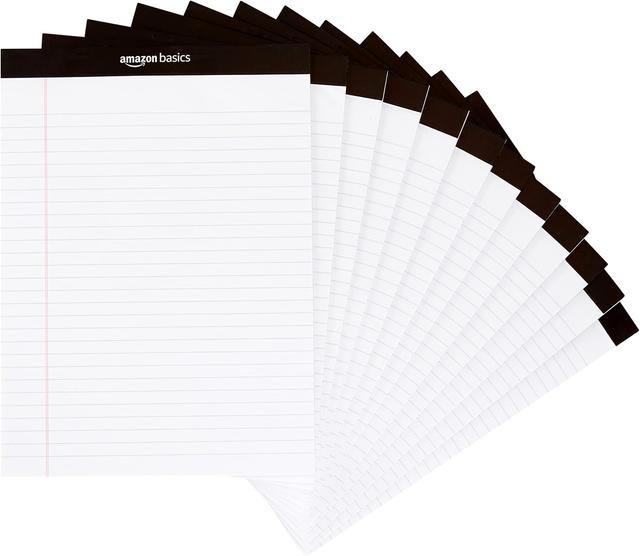 Product image of Amazon Basics Wide Ruled Lined Writing Note Pads, 8.5 inch x 11.75 inch, White, 12 Count (12 Pack of 50)