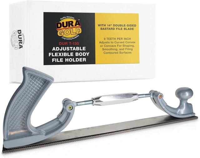 Product image of Dura-Gold Adjustable Flexible Body File Holder with 14" Double-Sided Bastard File Blade, 9 Teeth Per Inch - Adjusts to Curved Convex or Concave for Shaping, Smoothing, and Filing Contoured Surfaces