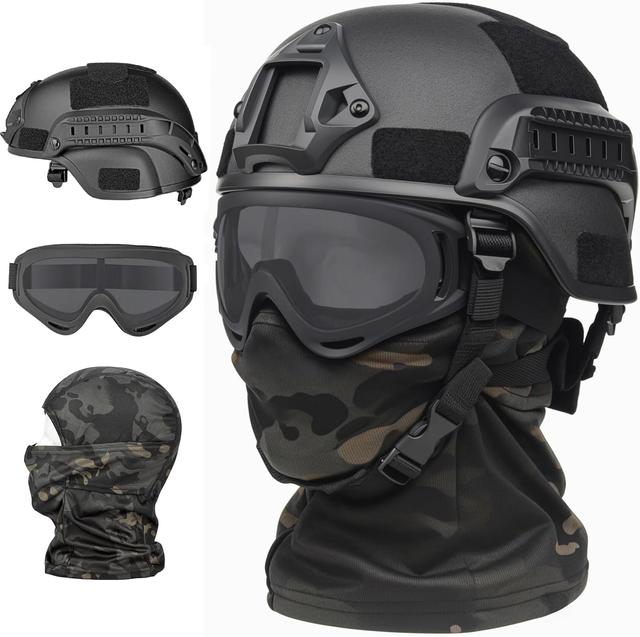 Product image of Airsoft Helmet,Black Tactical Helmet,Airsoft Mask Mesh,Elastic Balaclava Mask, Anti Fog Airsoft Goggles, Tactical Full Face Protection, Airsoft Accessories,Military Gear