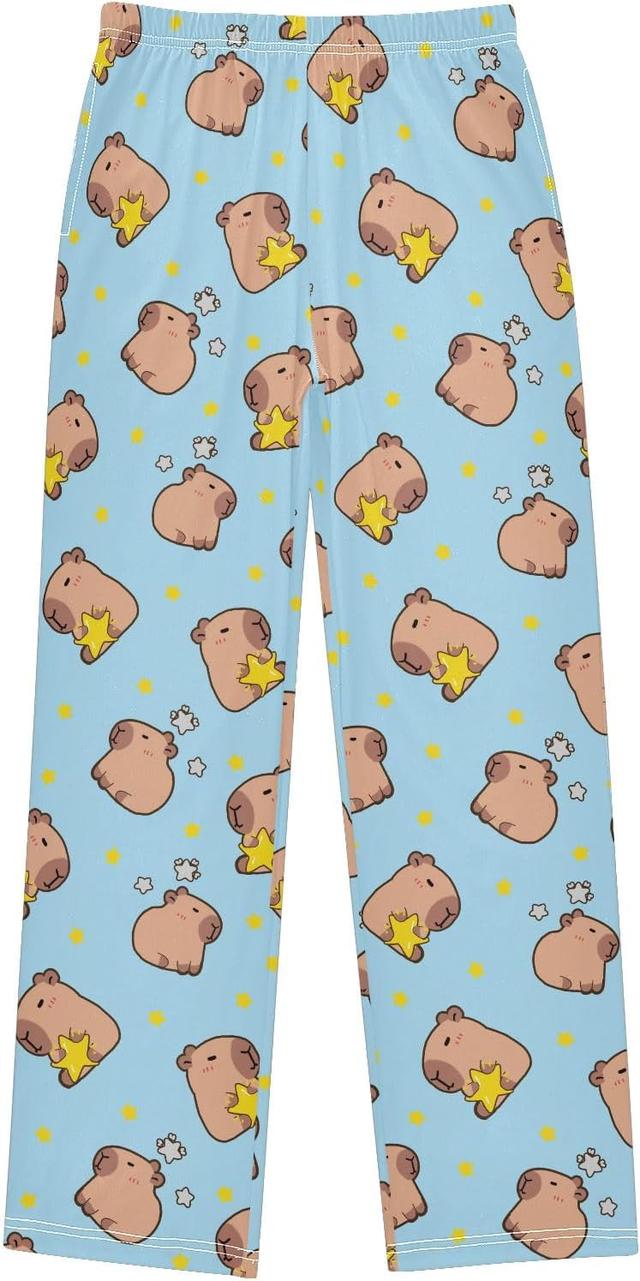Product image of Capybara with Stars Blue Pattern Cute Pajama Pants, Soft Sleepwear Lounge Pants Pajama Pj Bottoms for 6-14 Years