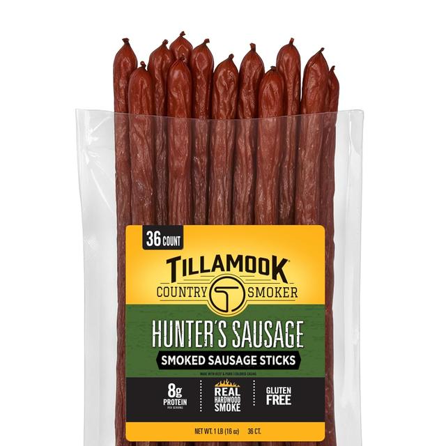 Product image of Tillamook Country Smoker Real Hardwood Smoked Sausages, Hunter's Sausage Meat Sticks, Low Carb, High Protein, Ready to Eat Snacks, 36 Count Bulk Pack