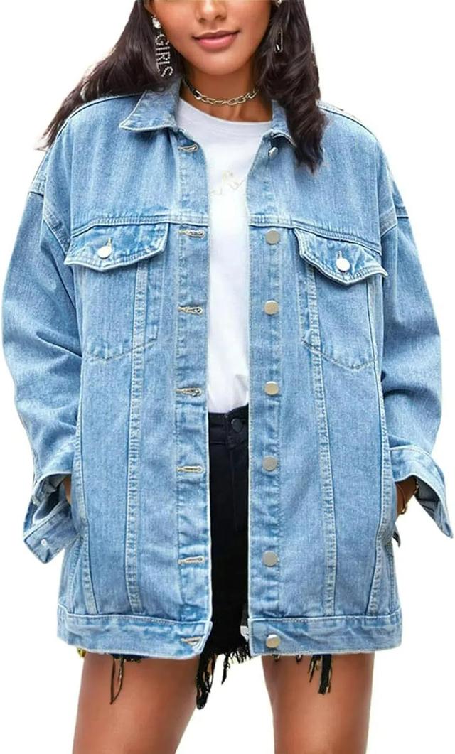 Product image of Omoone Women's Oversized Mid Long Denim Jacket Jean Biker Coat