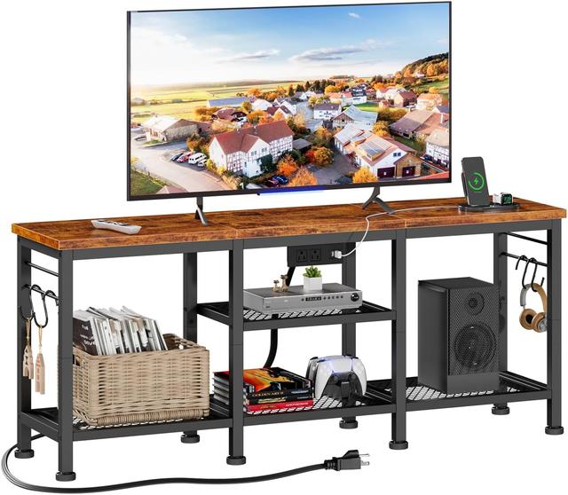 Product image of Furologee TV Stand with Power Outlets, Entertainment Center with Open Storage Shelves for TVs up to 55 Inch, TV Media Console Table with Soundbar Shelf for Living Room, Bedroom, Rustic Brown