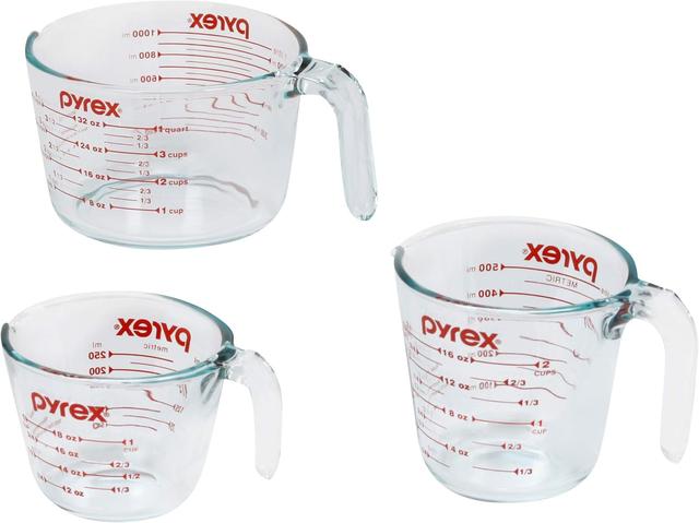 Product image of Pyrex Essentials (3-Pack) Glass Measuring Cups Set, (1, 2 & 4 Cup) Measuring Cups For Prepping, Baking and Cooking, Preheated Oven, Dishwasher, Freezer, and Microwave Safe