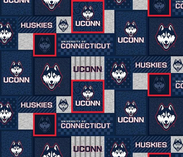 Product image of SYKEL ENTERPRISES University of Connecticut Fleece Blanket Fabric with New Patch Design-Sold by The Yard-SYKEL NCAA Fleece Fabric-UCONN Fleece