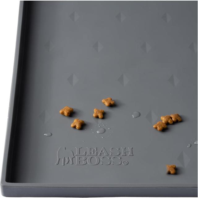 Product image of Leash Boss Waterproof Silicone Dog & Cat Placemat for Food and Water Bowls with Raised Edges, 18x11, Grey - Dog Water Mat - Cat Food Mat