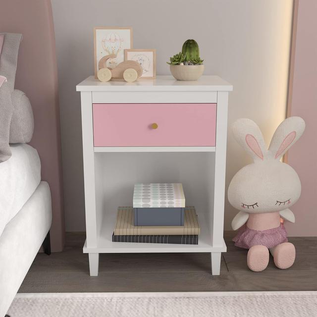 Product image of Modern Nightstand, Kids Nightstand with One Drawer, End Table for Boys and Girls, Toddler Night Stand for Living Room, Bedroom (Pink)