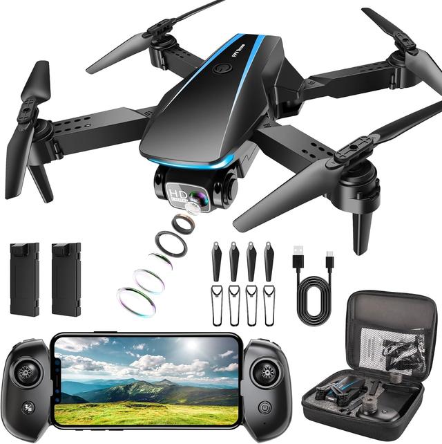 Product image of Drone with Camera - Drones for Adults, with 2 Batteries, Carrying Case, Propellers, 1080P HD Foldable Drone with Stable Hover, Trajectory Flight, Gravity Control, One Key Take Off/Land, 3D Flip